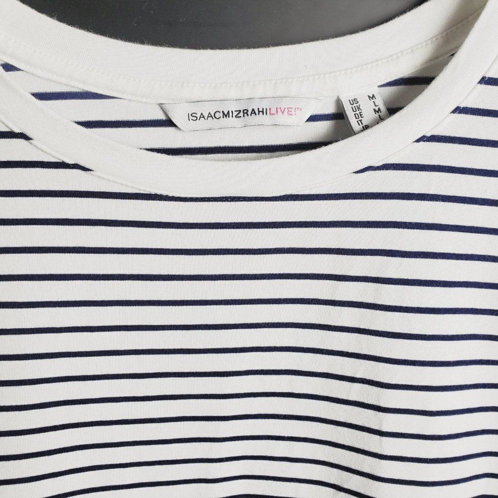 Isaac Mizrahi Live! Black and White Striped Crew Neck Top White Trim Sz M - Picture 3 of 7